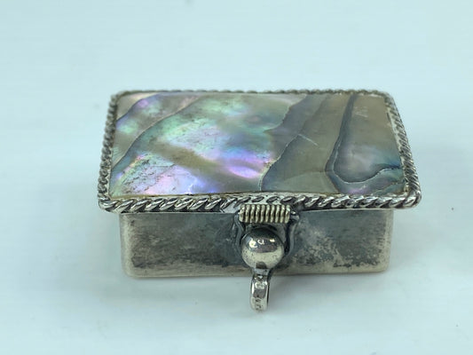 Abalone Shell Pill Box sterling silver Mexico round link border 7.8g SS68