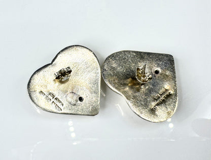 Sterling Silver Puffy Heart Stud Earrings Israel 925  8.0g 1 1/8" x 1" JR1772