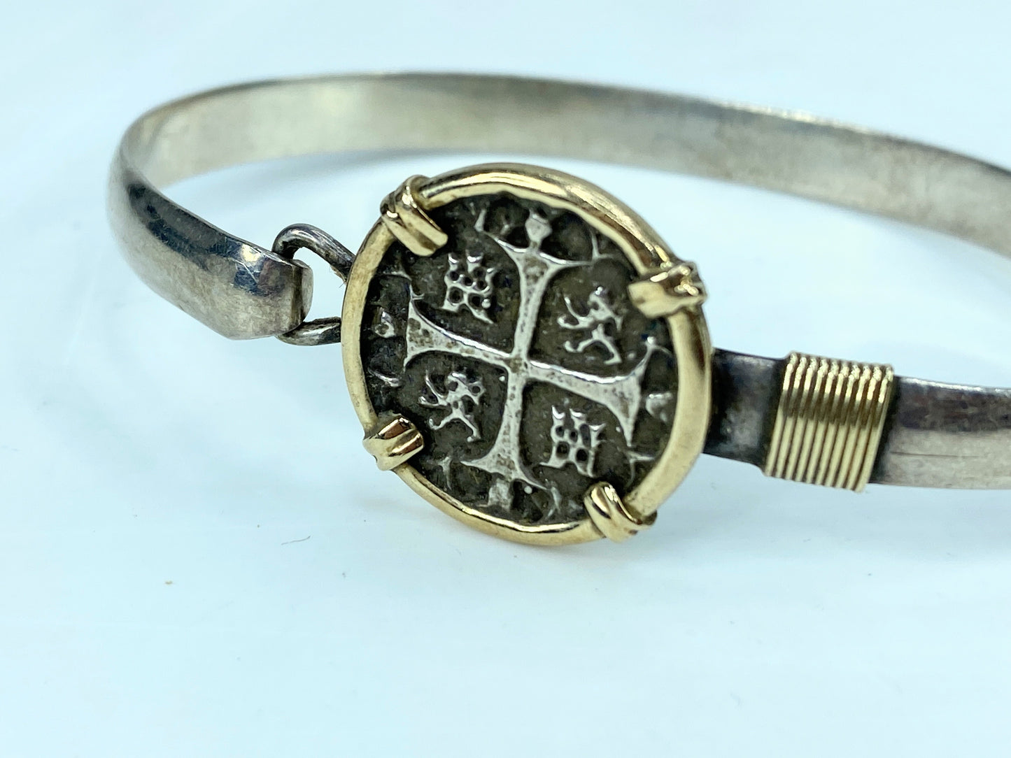 Atocha Treasure Coin Bracelet - Sterling Silver 14K Gold 8mm 7 Inch JR1051