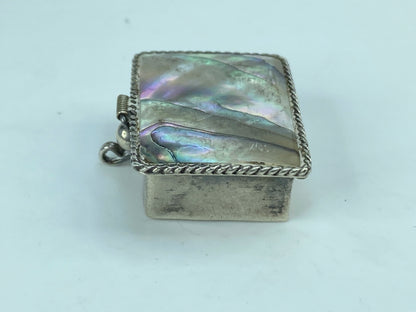 Abalone Shell Pill Box sterling silver Mexico round link border 7.8g SS68