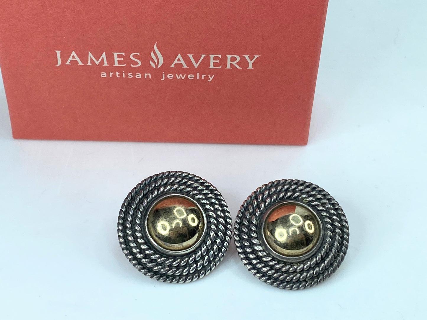 Retired James Avery large Round Rope 14K Domed Sterling rope Earrings JR1052