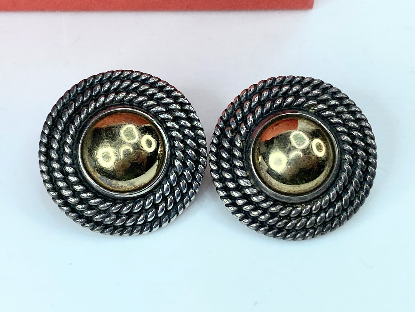 Retired James Avery large Round Rope 14K Domed Sterling rope Earrings JR1052