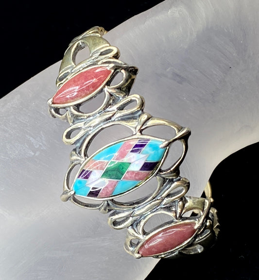 Southwestern Carolyn Pollack Sterling silver Rhodochrosite Turquoise cuff JR8643