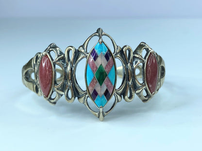 Southwestern Carolyn Pollack Sterling silver Rhodochrosite Turquoise cuff JR8643