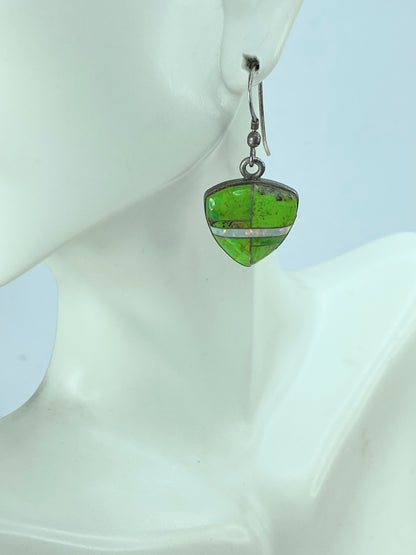 Southwest Sterling 925 Green Gaspeite With Opal Shield motif earrings JR1053