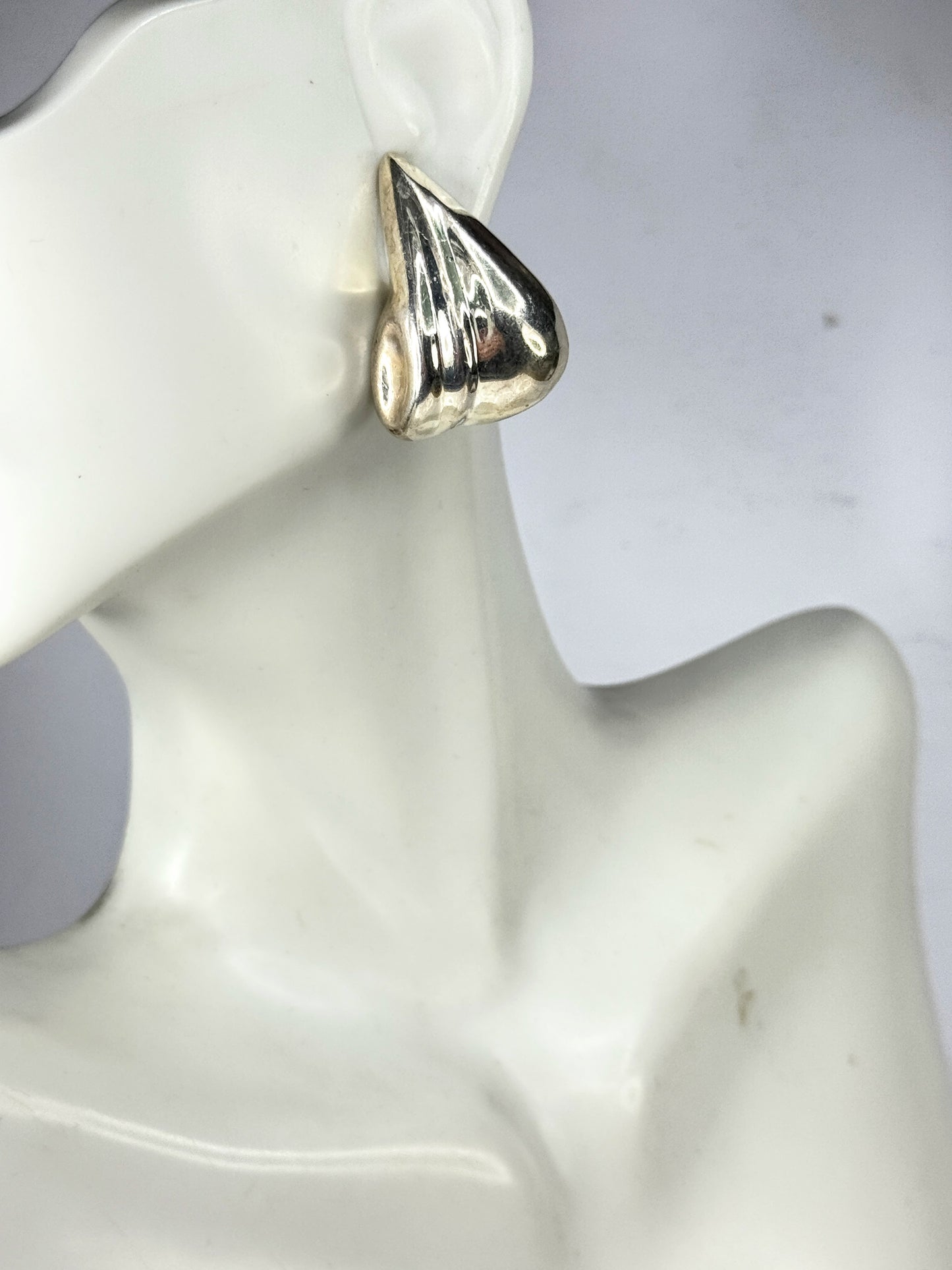 Sterling Silver Modernist Hollow Clip Earrings, Large Sculptural Design JR1775