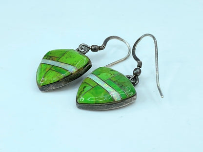Southwest Sterling 925 Green Gaspeite With Opal Shield motif earrings JR1053