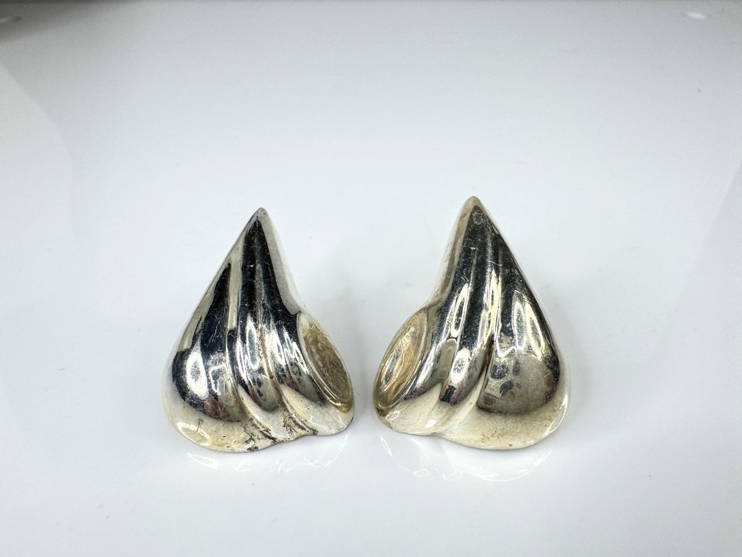 Sterling Silver Modernist Hollow Clip Earrings, Large Sculptural Design JR1775