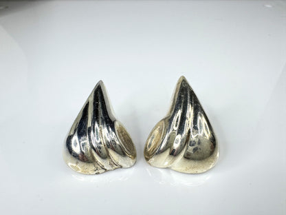 Sterling Silver Modernist Hollow Clip Earrings, Large Sculptural Design JR1775