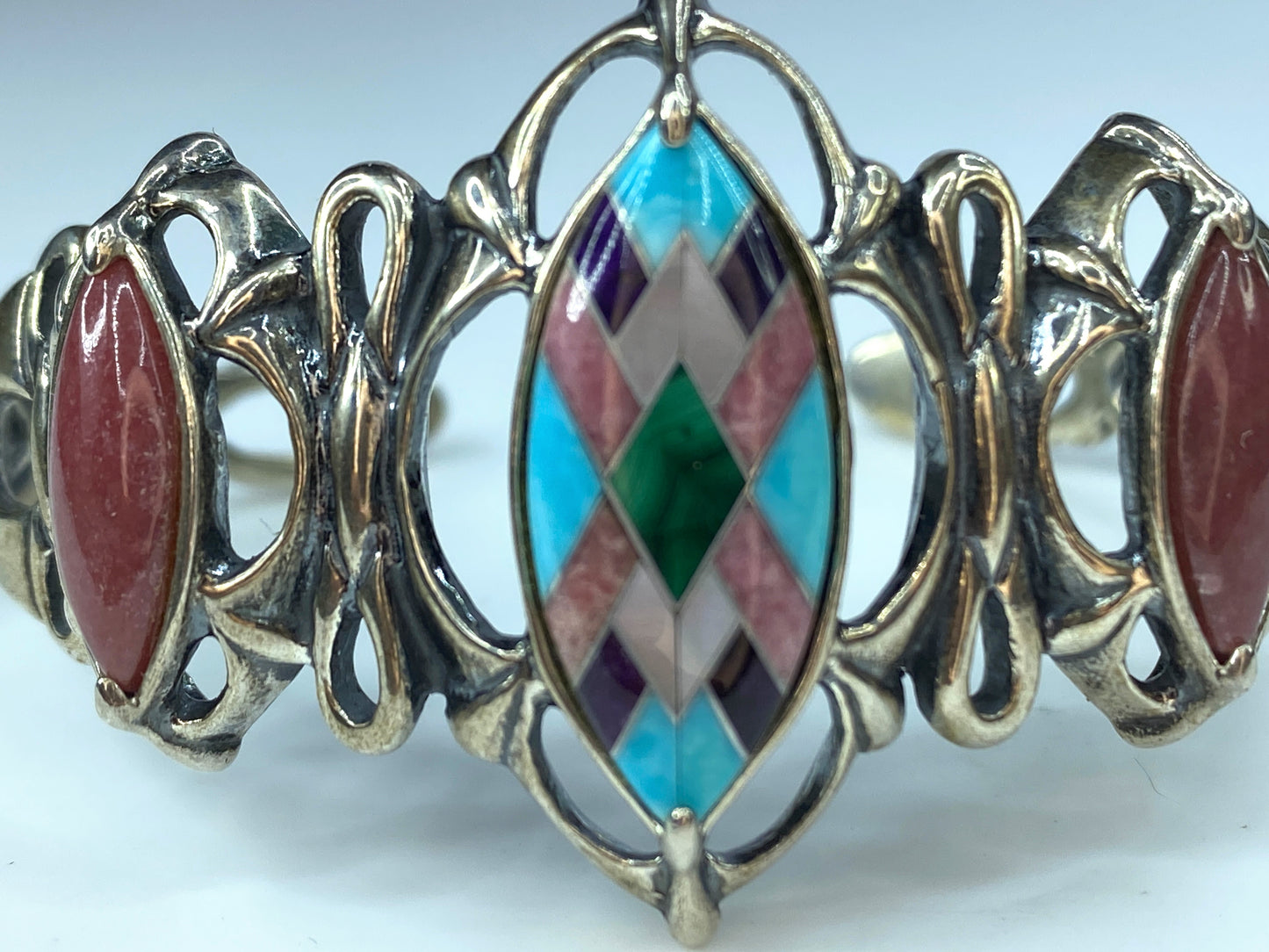 Southwestern Carolyn Pollack Sterling silver Rhodochrosite Turquoise cuff JR8643