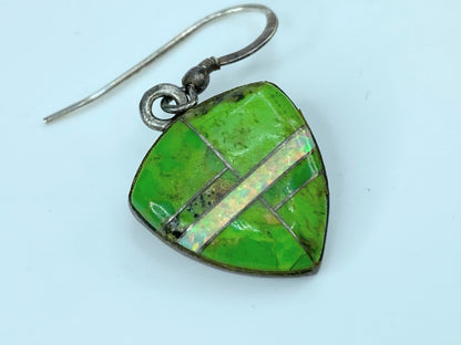 Southwest Sterling 925 Green Gaspeite With Opal Shield motif earrings JR1053