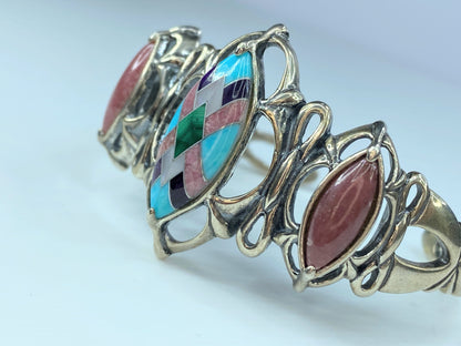 Southwestern Carolyn Pollack Sterling silver Rhodochrosite Turquoise cuff JR8643