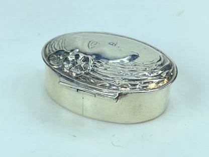 Sterling Silver Crescent Moon Lady's Face Pill Snuff hinged box 10.6g SS70