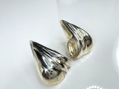Sterling Silver Modernist Hollow Clip Earrings, Large Sculptural Design JR1775