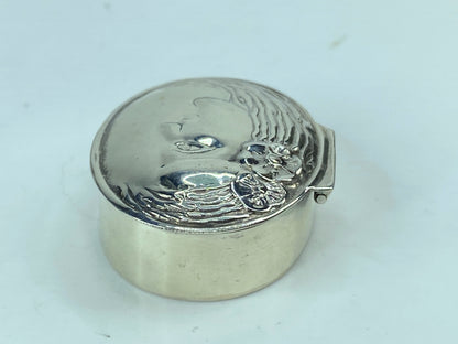 Sterling Silver Crescent Moon Lady's Face Pill Snuff hinged box 10.6g SS70