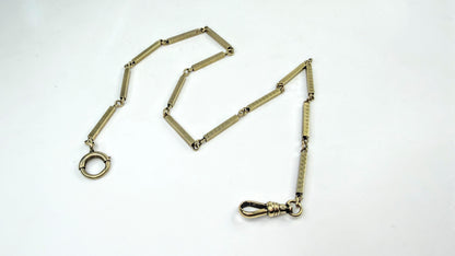 Antique 18K yellow Gold Etched long Bar Link Pocket Watch Chain 17.6g, 14" SS338