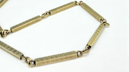 Antique 18K yellow Gold Etched long Bar Link Pocket Watch Chain 17.6g, 14" SS338