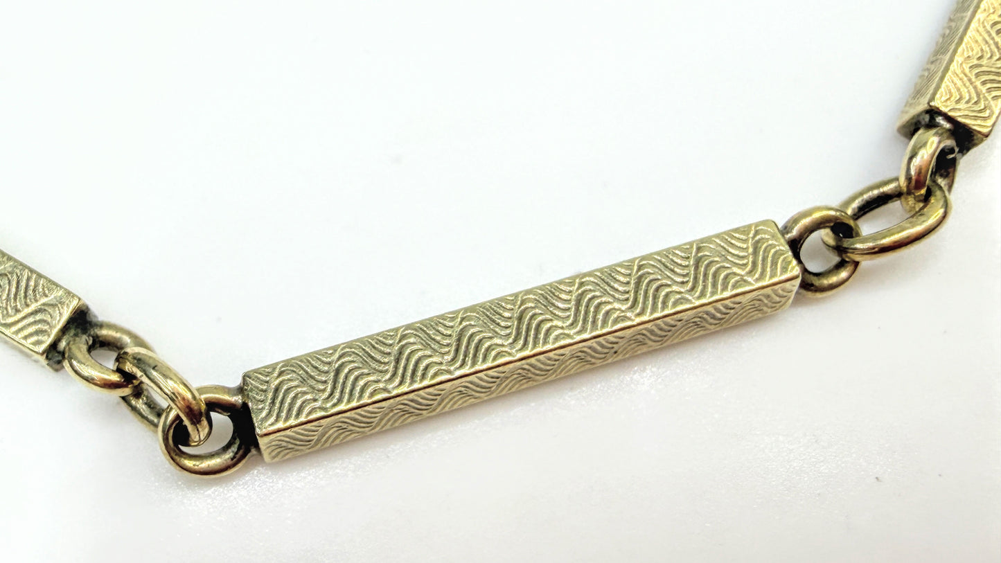 Antique 18K yellow Gold Etched long Bar Link Pocket Watch Chain 17.6g, 14" SS338