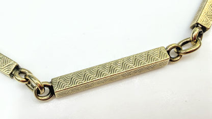 Antique 18K yellow Gold Etched long Bar Link Pocket Watch Chain 17.6g, 14" SS338