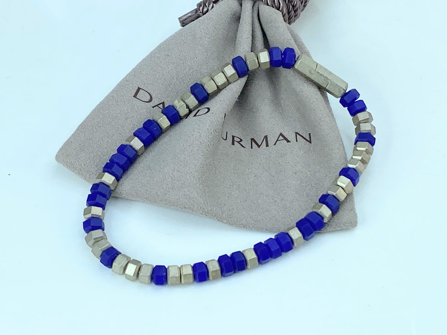 Vintage David Yurman men's Hex Bead Bracelet Sterling Silver w/Lapis, 6mm JR1055