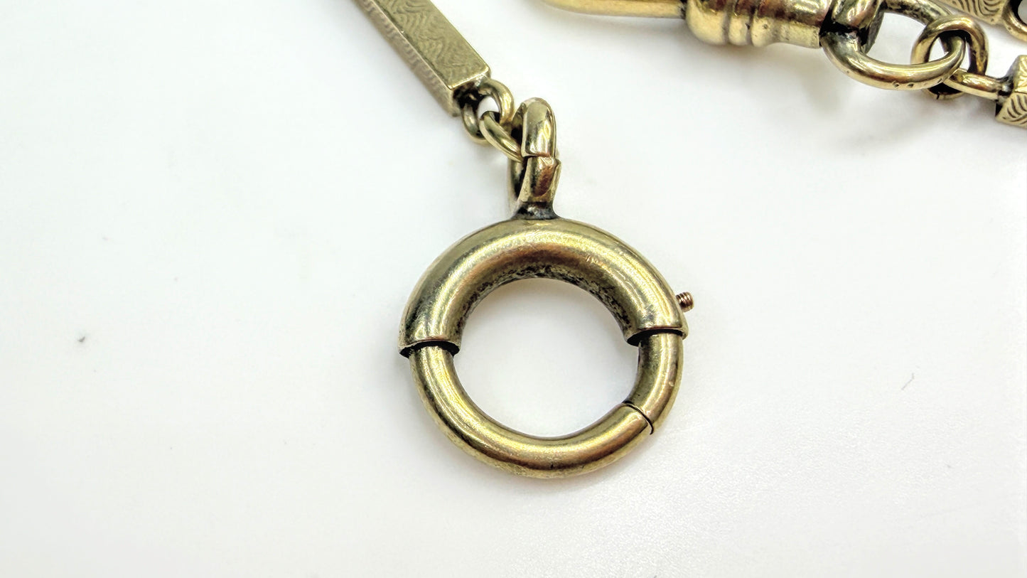 Antique 18K yellow Gold Etched long Bar Link Pocket Watch Chain 17.6g, 14" SS338