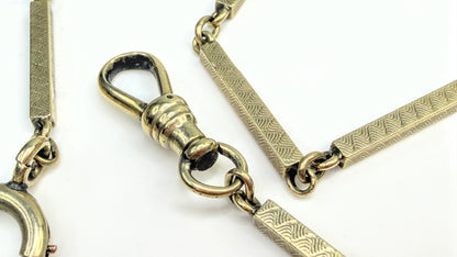 Antique 18K yellow Gold Etched long Bar Link Pocket Watch Chain 17.6g, 14" SS338