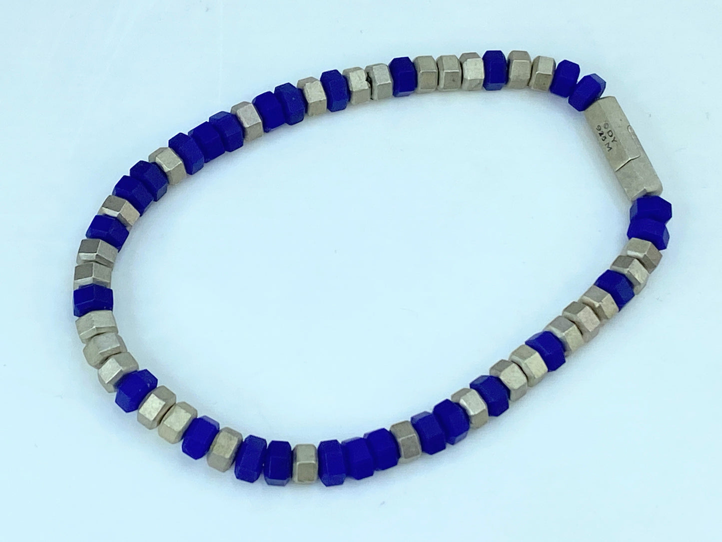 Vintage David Yurman men's Hex Bead Bracelet Sterling Silver w/Lapis, 6mm JR1055