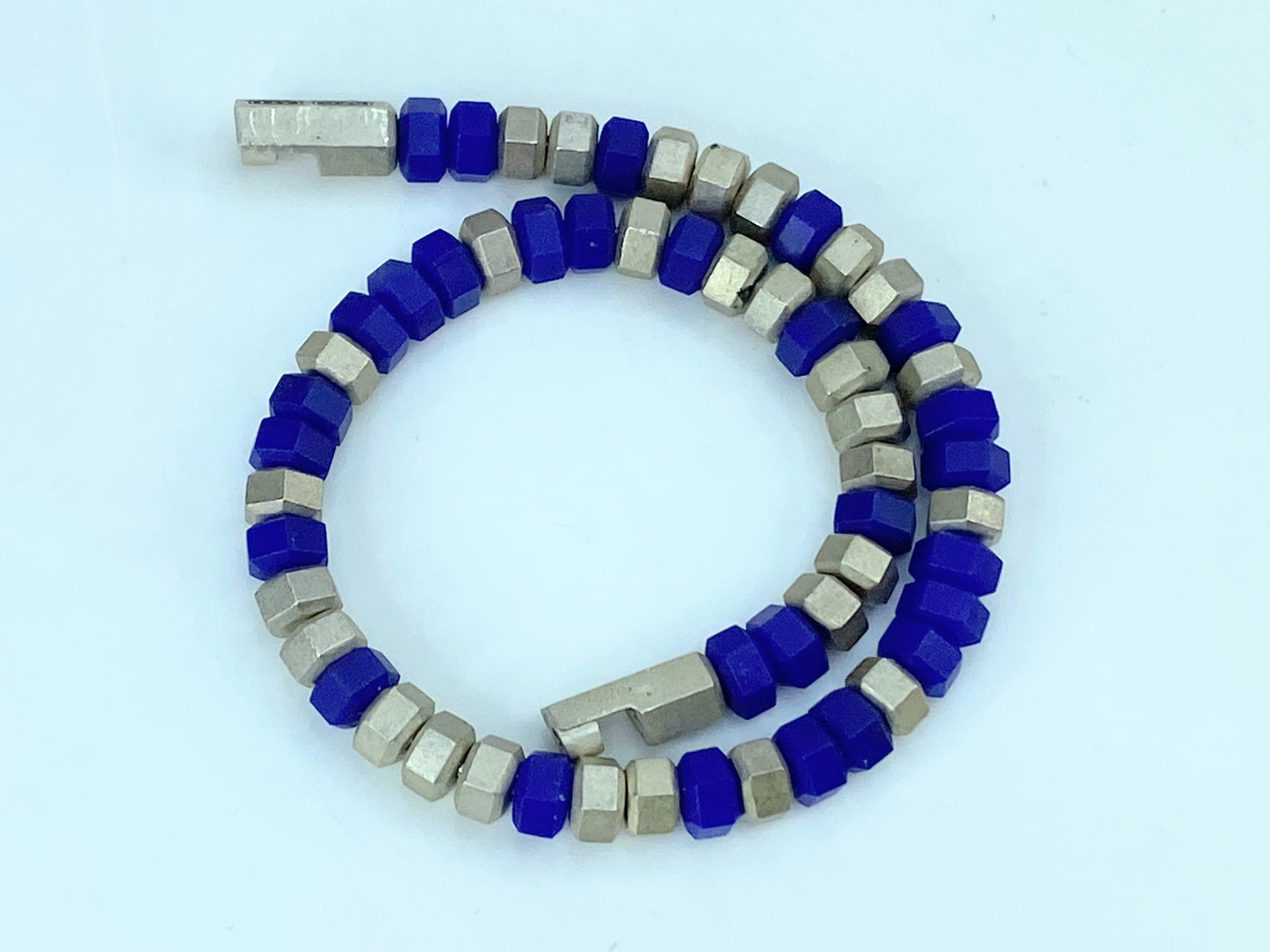 Vintage David Yurman men's Hex Bead Bracelet Sterling Silver w/Lapis, 6mm JR1055