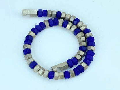 Vintage David Yurman men's Hex Bead Bracelet Sterling Silver w/Lapis, 6mm JR1055