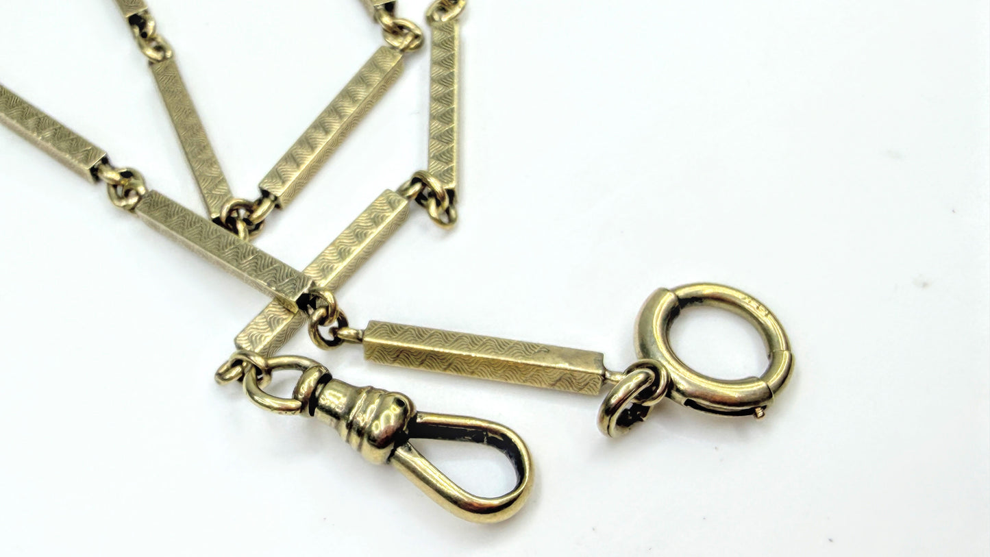 Antique 18K yellow Gold Etched long Bar Link Pocket Watch Chain 17.6g, 14" SS338