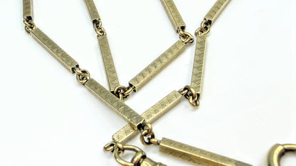 Antique 18K yellow Gold Etched long Bar Link Pocket Watch Chain 17.6g, 14" SS338