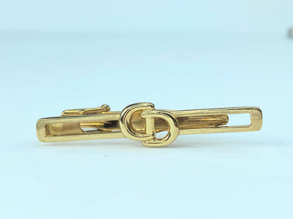 Christian Dior set two tone cufflink tie clip authentic GS123