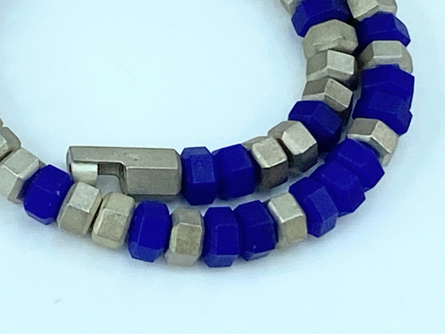 Vintage David Yurman men's Hex Bead Bracelet Sterling Silver w/Lapis, 6mm JR1055