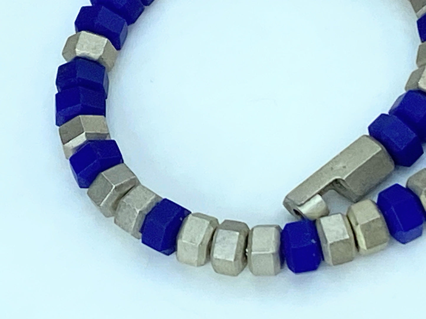 Vintage David Yurman men's Hex Bead Bracelet Sterling Silver w/Lapis, 6mm JR1055