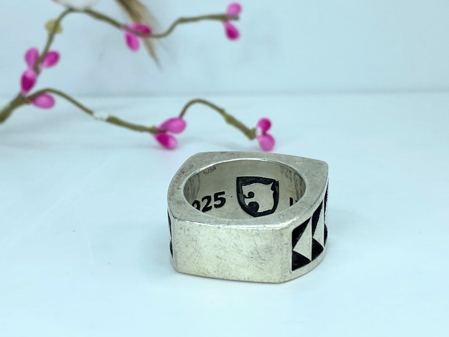 Nightrider huffy Sterling silver Men's onyx geometric inlay ring s12 42g JR1056