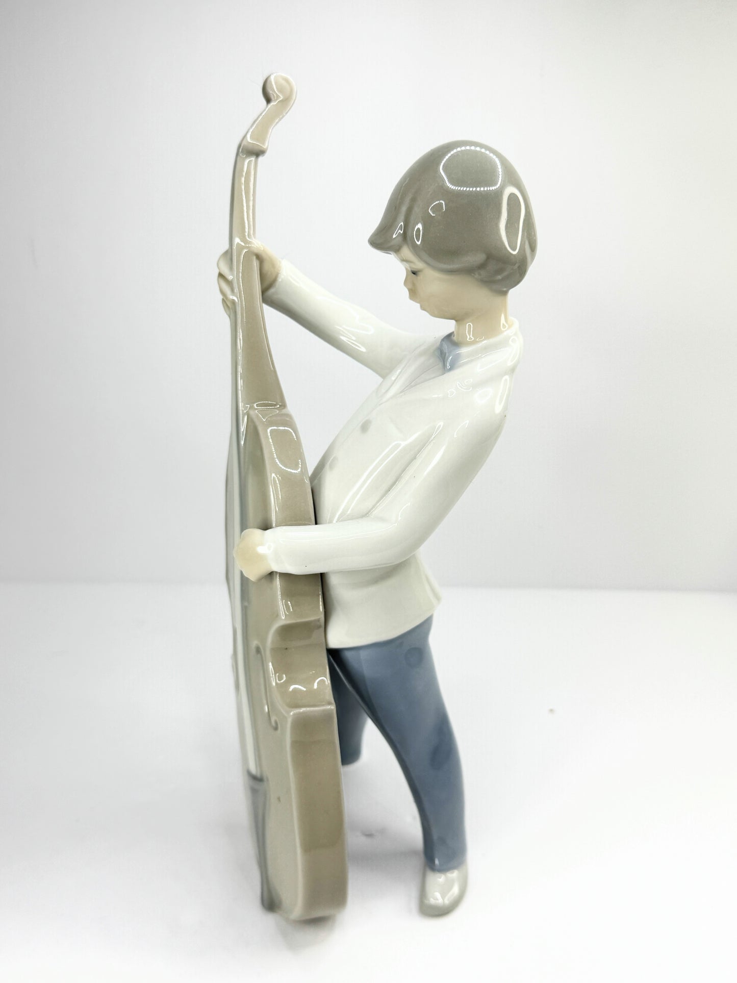 Retired Lladro 4615 Boy with Double Bass c 1970 Mint A634