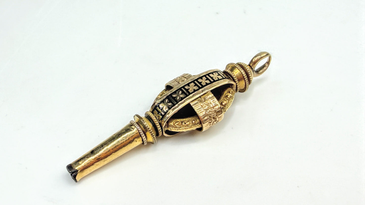 Antique Victorian Rolled Gold Black Enamel Pocket Watch Key 2.9g SS373