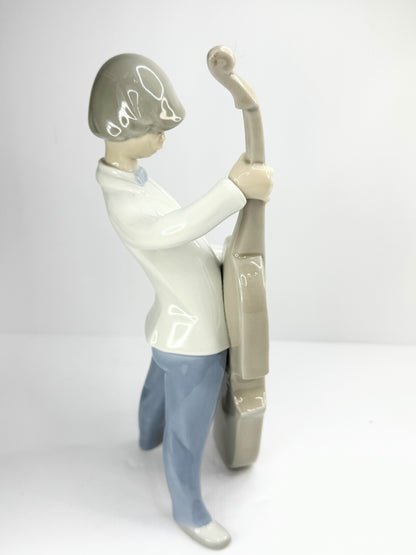Retired Lladro 4615 Boy with Double Bass c 1970 Mint A634