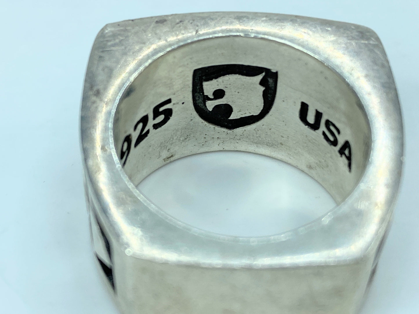 Nightrider huffy Sterling silver Men's onyx geometric inlay ring s12 42g JR1056