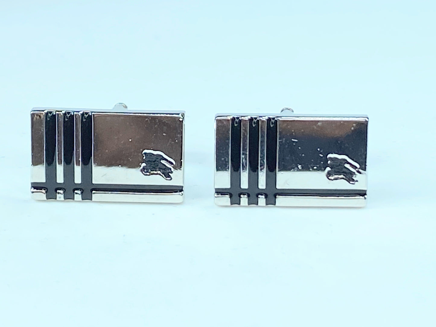 Burberry Black Label Classic Check Horsenight Silver Cufflinks authentic GS125