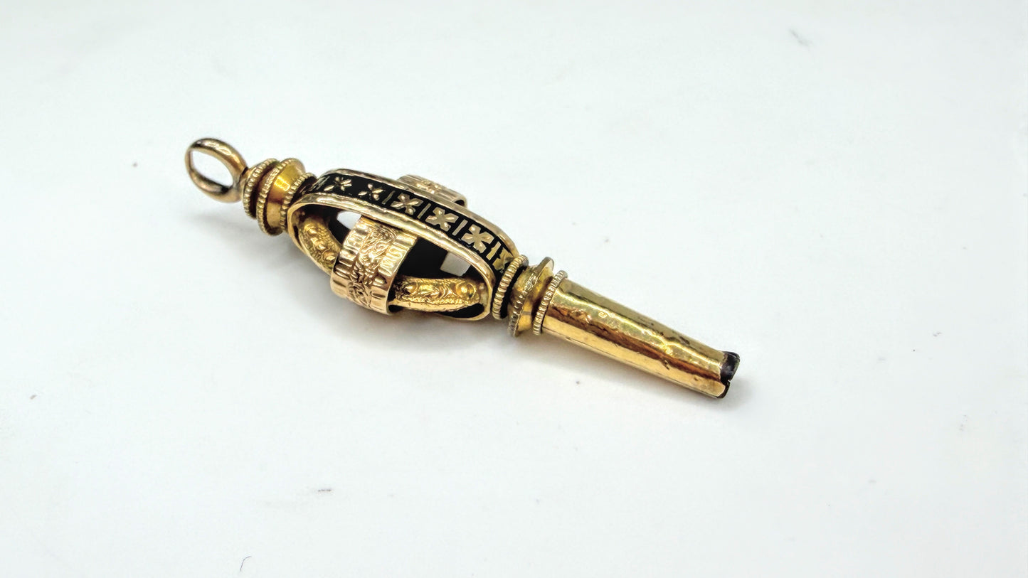 Antique Victorian Rolled Gold Black Enamel Pocket Watch Key 2.9g SS373