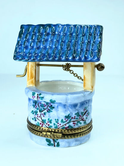 Rochard Blue Wishing Well Porcelain Limoges Trinket Box A137