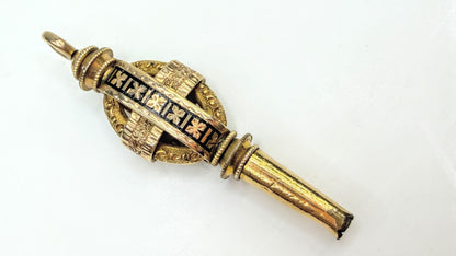 Antique Victorian Rolled Gold Black Enamel Pocket Watch Key 2.9g SS373