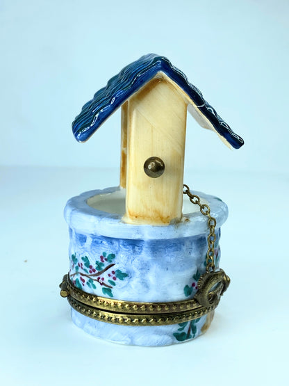 Rochard Blue Wishing Well Porcelain Limoges Trinket Box A137