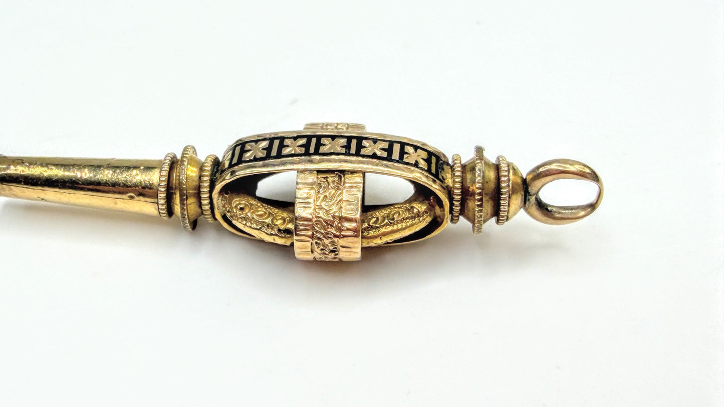 Antique Victorian Rolled Gold Black Enamel Pocket Watch Key 2.9g SS373