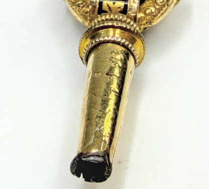 Antique Victorian Rolled Gold Black Enamel Pocket Watch Key 2.9g SS373