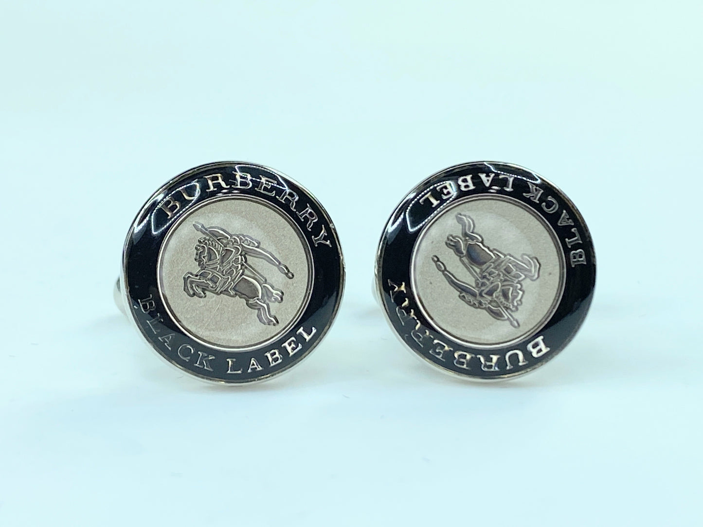 Burberry Classic Check Round Horsenight Silver Cufflinks authentic  GS127