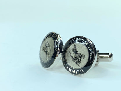 Burberry Classic Check Round Horsenight Silver Cufflinks authentic  GS127