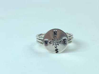 Sterling 925 Compass Ring Dainty Navigation Jewelry Direction Ring s7.5 JR684
