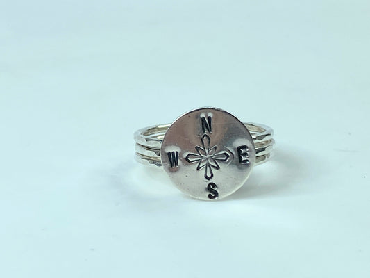 Sterling 925 Compass Ring Dainty Navigation Jewelry Direction Ring s7.5 JR684